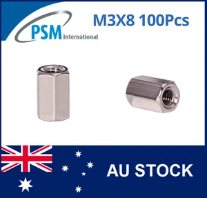 M3 X 8 PSM SPACER HEX FEMALE / FEMALE BRASS NICKEL PLATED SPA01BM38MM 100PCS - Imagen 1 de 5
