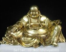 10.8" Old China Xuande Marked Bronze Gilt Happy Laugh Maitreya Buddha Statue