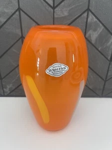 Formentello Murano Orange Vase Art Hand Blown Glass Italy Signed - Picture 1 of 8