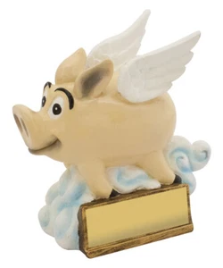 FLYING PIG LOW CHANCE TROPHY CHARACTER FREE ENGRAVING PERSONALISED 135MM - Picture 1 of 1