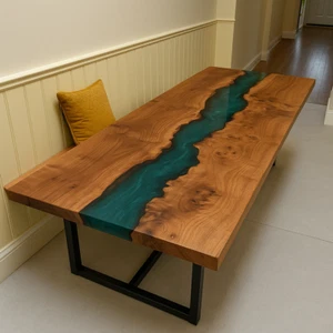 Teal Epoxy Table Top, Wood Dining Table, Resin Ocean Table, Home Decor - Picture 1 of 15