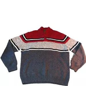 Vintage Chaps Ralph Lauren Sweater XL Colorful Striped Knit Red Grey Blue Cotton - Picture 1 of 10
