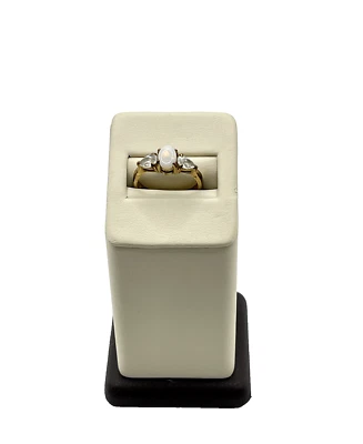 Gold-Plated Synthetic Opal and Simulated Diamond Ring Size 7 - Image 1 of 4