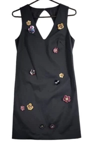 Nicole Miller Black Dress with Floral Design Embellishments Womens SIZE 4 SMALL - Picture 1 of 23