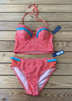 downeast NWT women’s turning tides bikini top and bottom Size S Coral O3 - Image 1 of 4