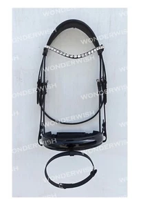 Clear Crystal Wave Browband Patent Leather Dressage Horse Bridle Set In 4 Sizes  - Picture 1 of 8
