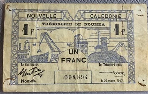Treasury of New Caledonia, 1 Franc, JANUARY 1943, Pick 55b - Picture 1 of 2