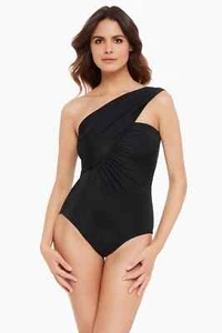 NWT MagicSuit Solid Goddess One Shoulder Swimsuit Black Size 16 - Picture 1 of 5