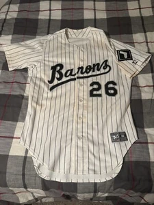 AIS Birmingham Barons Baseball Jersey White Pinstripe Size 46 Stained - Picture 1 of 18