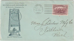 1893 #231 Philadelphia PA blue env Illust Advt SIDE LIFT TUBULAR LANTERN (d105) - Picture 1 of 2