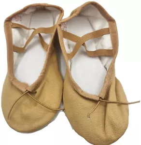 Miss Fiona Girls SIZE 1 Split Sole Canvas Dance Shoes, Tan, 7.5", BRAND NEW - Picture 1 of 6