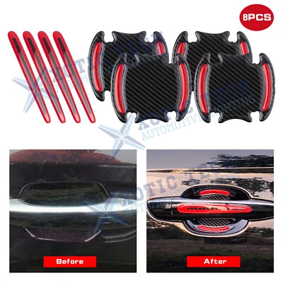 Carbon Fiber Pattern Reflective Car Door Handle Guard Film Sticker Strip Scratch - Image 1 of 4