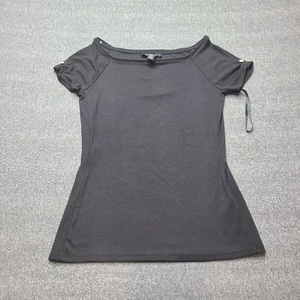 White House Black Market Shirt Womens XS Black Short Sleeve Rayon Spandex Top - Picture 1 of 8