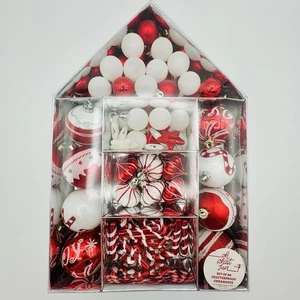 Christmas Ornaments Set 80ct Red & White Shatterproof Christmas Tree Holiday NEW - Picture 1 of 6