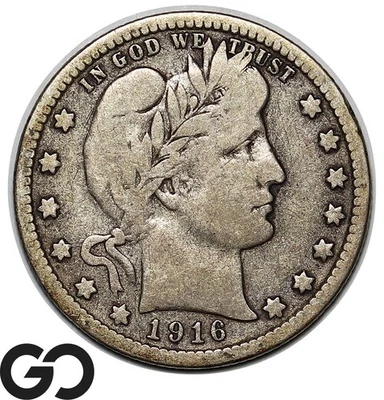 1916-D Barber Quarter, Denver Final Year Issue - Image 1 of 3