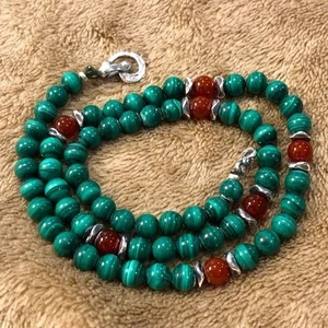 URARTU grüner Malachit und roter Karneol Sterlingsilber Perlen Halskette - Bild 1 von 9