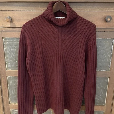 Jones Of New York Women L Ribbed Knit Sweater Turtleneck Merino Wool Burgundy  - Image 1 of 4