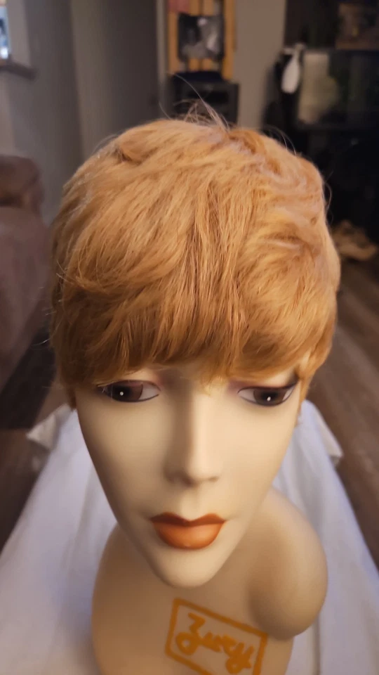 Peluca para mujer rubia miel corte pixie 100 % cabello humano Foto 1 de 3
