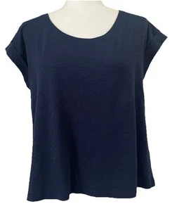 Camiseta para mujer Garnet Hill cuello redondo algodón orgánico azul talla pequeña - Imagen 1 de 5
