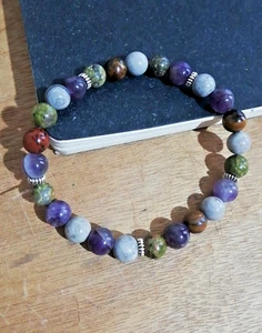 Handmade gemstone bracelet 8mm, amethyst, golden swan stone, unakite, map jasper - Picture 1 of 4