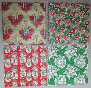 Vintage Christmas Wrapping Paper Sheets 20" x 30" Flat 4 Sheets/Designs *Issues* - Picture 1 of 24