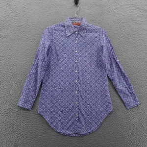 Oliphant Geometric Print Button Down Shirt XS Blue Cotton Long Sleeve Women - Picture 1 of 11