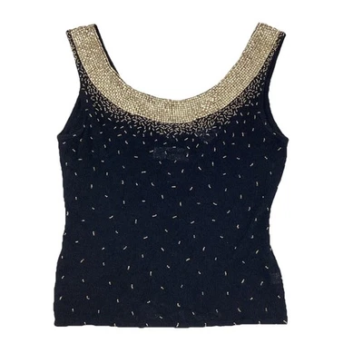 Suéter St. John Evening Grande Sin Mangas Cuello Redondo Tejido con Joyas Negro Dorado Foto 1 de 4