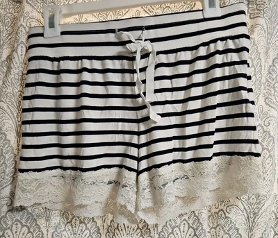 Women’s GAP Body Pajamas Sleep Shorts XS Striped BlackWhite Lace Stretchy & SOFT - Image 1 of 4
