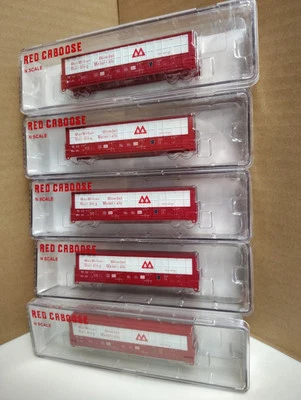 N Scale Train Lot 5 Red Caboose Macmillan Bloedel Thrall 54' Boxcars 💫T2-5-SET - Image 1 of 4