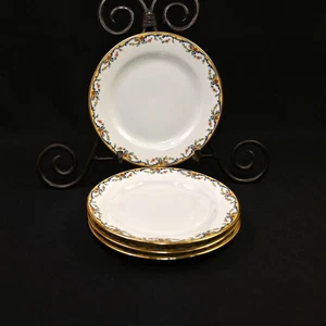 Limoges Vignaud 4 Bread & Butter Plates The Meuse Red Yellow Blue Gold 1911-1920 - Picture 1 of 13