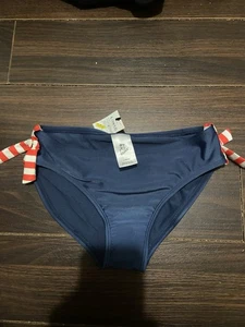 Art Class Girls Bikini Swim Bottoms Navy W Red Striped Ties SZ: L - Picture 1 of 6
