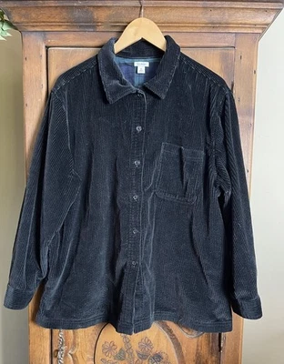 L.L. BEAN Women’s Size PXL Black Wide Wale Corduroy Flannel Lined Shacket - Image 1 of 4