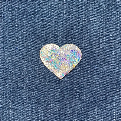 Silver Heart Applique Patch - Sequin Badge 1.75" (Iron On) - Image 1 of 2
