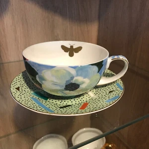 T2 cup and saucer set blue green floral Bonnie and Neil LIKE NEW - Picture 1 of 6