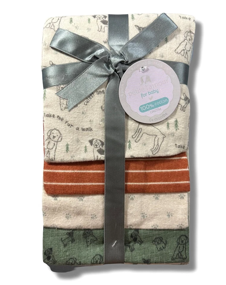 RECEIVING X4 - PETITE BOYS 243 - DOG PUPPY WALK - BLANKETS COTTON 4 PACK BABY - Image 1 of 1