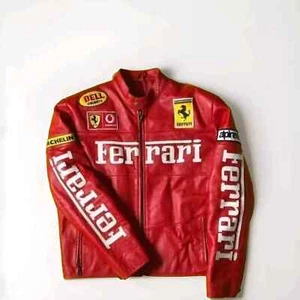 Vintage Ferrari Racing Leather Jacket Motorcycle Men Biker Jacket Red color - Picture 1 of 3