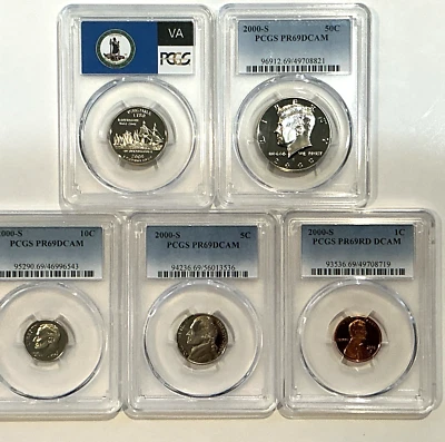 Juego de prueba 2000-S fecha 5 monedas recién graduadas PCGS PR69 DCAM regalo perfecto Foto 1 de 2
