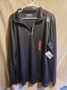 Reebok Mens Medium Running Pullover Jacket 1/4 Zip Black with Blue Play Dry - Picture 1 of 4
