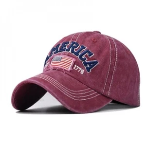 Red American Distressed Baseball Cap, 1776 American Flag USA, Men's Women - Picture 1 of 5