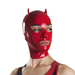 Latex Mask with Devil Horns Rubber Hood Cosplay Catsuit Clubwear BDSM Fetish - Picture 1 of 5