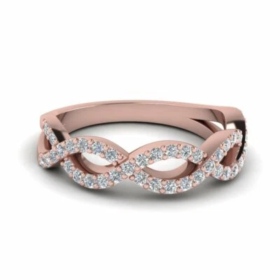 Anillo banda medio infinito diamante simulado corte redondo de 1,2 quilates enchapado en oro rosa de 14 k Foto 1 de 3