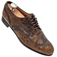 Vintage Full Alligator Italy A.Testoni Men's 8.5 Bronze Brown Exotic Dress Shoes