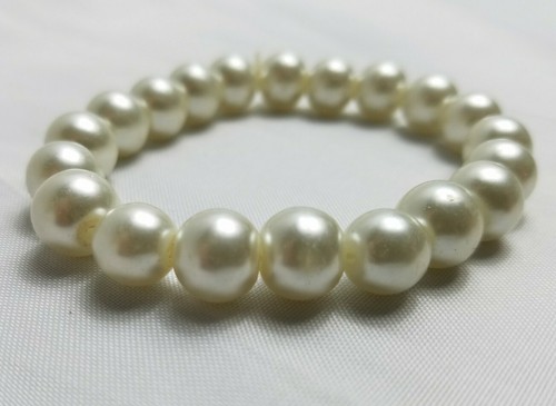 OFF WHITE Bracciale Polso Elastico Sfera Tonda Bianco Sfinta Perla Gioielli Moda