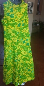 Vintage Lila Honolulu 60s Jumpsuit Palazzo Pants Mod Bright Floral Hawaiian S M - Picture 1 of 12