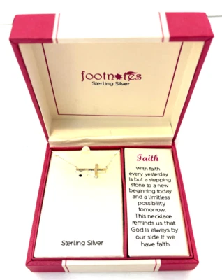 NEW Footnotes Sterling Silver Cross Necklace Faith Hope Love Engraved Religious - Image 1 of 4