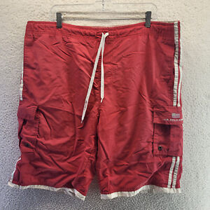 US Polo Assn Swimming Trunks Mens Large Red Lined Drawstring Pocket Flag Logo