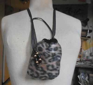 Reversible Black Velvet Leopard Skin Fleece Drawstring Necklace Bag Runes Pouch - Picture 1 of 5