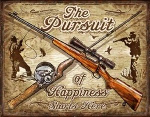 Pursuit Happiness Rustic Funny Hunt Hunting Cabin Man Cave Wall Decor Metal Sign - Picture 1 of 4