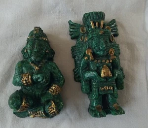 2 Vintage Maya zerkleinerter Malachit Azteken Krieger Wandskulpturen - Bild 1 von 5