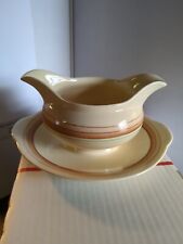Vintage Newhall China Hanley England Retro style Gravy Boat & Attached Plate 